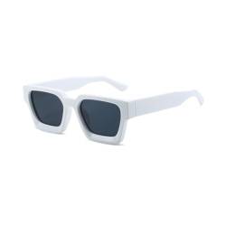 WDZAYXC Vintage Rechteckige Sonnenbrille für Damen Herren Chunky Rectangle Sunglasses Retro Brille UV400 Schutz(Weiß/Schwarz) von WDZAYXC