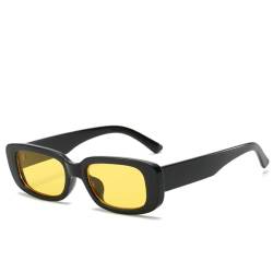 WDZAYXC Vintage rechteckige Sonnenbrille für Damen und Herren, modische Retro-Brille mit quadratischem Rahmen, Brille mit UV400-Schutz(black/yellow) von WDZAYXC