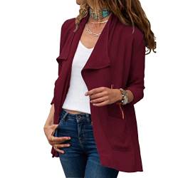 WEAREWE Damen Anzug Mantel Jacken Einfarbig Langarm Windbreaker Casual Cardigan für Business Normal, dunkelrot, 52 von WEAREWE