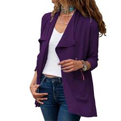 WEAREWE Frauen Anzug Mantel Jacken Einfarbig Lange Ärmel Windbreaker Casual Cardigan für Business Normal, violett, 44 von WEAREWE