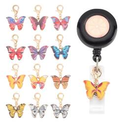 WEBEEDY 12 Stück Schmetterlings-Abzeichenhalter Charms Halsketten Zubehör DIY Schmuck Ornamente Emaille-Ausweishalter-Anhänger Für Ausweis, Ausweishalter, Schule, Abschlussfeier von WEBEEDY