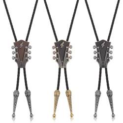 WEBEEDY 3 Stück Bolo-Krawatte Cowboy-Krawatte Western-Leder-Hochzeitskrawatte Türkisfarbene Bolo-Krawatte-Halskette Vintage-Gitarre Musik-Anhänger Kostümzubehör Für Freizeitkleidung von WEBEEDY