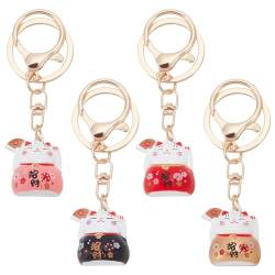 WEBEEDY 4 Farben Glückskatze Schlüsselanhänger Glocke Ornament Niedliche Maneki Neko Katze Japanische Omamori Chinesische Feng Shui Glückskatze Handtasche Rucksack Auto Anhänger Für Neujahr von WEBEEDY