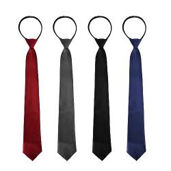 WEGREAT 4 Stück Krawatte für Herren: Bereits Gebundene Krawatten Verstellbare Security mit Gummizug, Reißverschlusskrawatte für Sicherheit Service Gastronomie Schwarze Blue Red Gray von WEGREAT