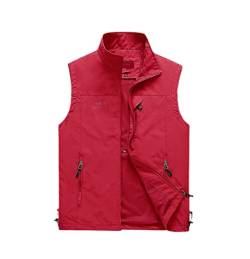 Mann dünne lässige Wasitcoat, Weste mit vielen Taschen, Sommer Reißverschluss Regelmäßige Weste, rot, L von WEGUKRI