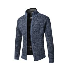 WEGUKRI Herbst Winter Herren Pullover Jacken Reißverschluss Gestrickt Stehkragen Mantel Warm Casual Strickwaren Strickjacke, marineblau, Large von WEGUKRI