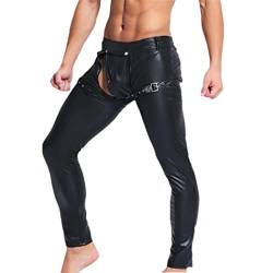 WEGUKRI Herren-Hose aus PU-Leder, Gothic-Stil, PVC, Party, Nacht, Bühne, Tanz, Clubwear, lange Hose, vorne offen, Schwarz , 34-37 von WEGUKRI