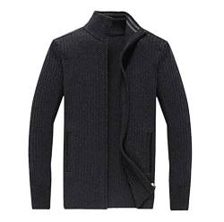 Winter Merino Wolle Pullover Herren Warm Handstrick Reißverschluss Strickjacke Solide Casual Kleidung Jacke, Dunkelgrau, X-Large von WEGUKRI