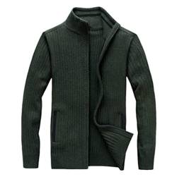 Winter Merino Wolle Pullover Herren Warm Handstrick Reißverschluss Strickjacke Solide Casual Kleidung Jacke, dunkelblau, Medium von WEGUKRI