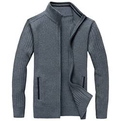 Winter Merino Wolle Pullover Herren Warm Handstrick Reißverschluss Strickjacke Solide Casual Kleidung Jacke, grau, Large von WEGUKRI