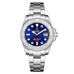 WEICHULWJ CADISEN Design Automatik Uhr Herren Mechanische Hommage Edelstahl Wasserdicht Saphirglas Armbanduhren GMT (Blue-W) von WEICHULWJ