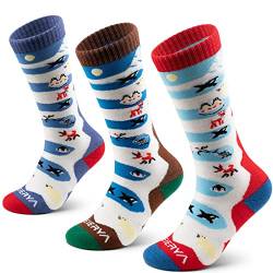 WEIERYA Kinder Skisocken Merinowolle, Thermo Snowboard socken, Kniestrümpfe Wolle Socken für Jungen und Mädchen, 1/3 Paar Dunkel Braun Lila Rot S 3 Paar von WEIERYA