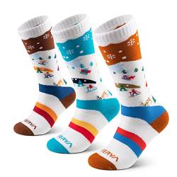 WEIERYA Kinder Wolle Skisocken,Therm Socken, Skiing Snowboard Socken für kinder Jungen Mädchen, 3 Paar Türkisgrün Braun Verbrannt Orange S von WEIERYA