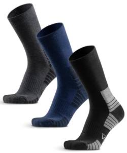 WEIERYA Wandersocken aus Merino Wolle, Crew Trekkingsocken Sportsocken für Herren & Damen, 3 Paar Gepolsterte Outdoor-Socken, Schwarz Dunkelgrau Dunkelblau XL von WEIERYA