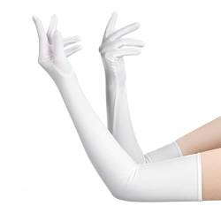 WEIESCIE 1920er Stil Lange handschuhe damen,Oper Braut Tanzhandschuhe Party Weiß Stretch Handschuhe Erwachsene Halloween Handschuhe von WEIESCIE