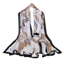 WEIGEER Silk Scarf Women Chiffon Shawl Lotus Scarf Neck Cief Long Head Wrap Thin Scarf Beach Women Hijab Belt Vintage Bridal Shawl Binder Chiffon Scarf Colourful Cloth White (White-chainn) von WEIGEER