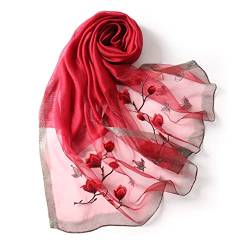 WEIGEER Silk Scarf Women Seidenschals Damen Shawl Satin Natural Pure Hijab Thin Masks Silk Cloth Luxury Binder Senior Handmade Seidentuch Damen Muslin Lotus Beach Scarf Red 180 * 70CM von WEIGEER