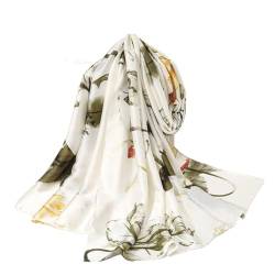 WEIGEER Silk Scarf Women Shawl Blue Scarf Stain Neckerchief Head Wraps Thin Scarf Ladies Beach Shawl Vintage Painting Bridal Belt Chiffon Scarf Muslim Colorful Cloth Christmas Scarf (White-flower) von WEIGEER