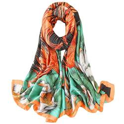 WEIGEER Silk Scarf Women Shawl Green Scarf Stain Neckerchief Head Wrap Thin Scarf Ladies Beach Shawl Vintage Bridal Chiffon Scarf Muslim Colorful Cloth Christmas Decorations Scarf Belt Orange von WEIGEER