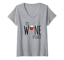 Damen It's Wine o'clock Lustiges Wein Geschenk Damen T-Shirt mit V-Ausschnitt von WEIN REIN SCHÜTT