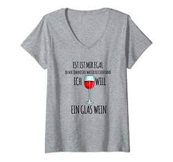 Damen Lustiges Wein Geschenk Damen, mit witzigen Spruch, Glas Wein T-Shirt mit V-Ausschnitt von WEIN REIN SCHÜTT