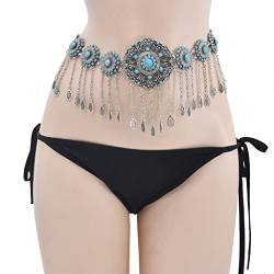 Bauchtaille Tanzketten Frauen Boho Ägypten Metall Lange Quaste Bikini Körperkette Kleid Gürtel Zubehör (Farbe: D, Größe: 114,4 cm) (E 114,4 cm) von WEISSBIER