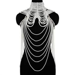 Frauen-Perlen-Schal-Halsketten, Körperkette, sexy Perlenkragen, BH-Oberteil, Pullover-Kette, Hochzeitskleid, Körperschmuck (Farbe: Weiß, Größe: Einheitsgröße) (Weiß, Einheitsgröße) von WEISSBIER