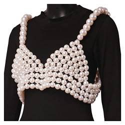 Imitationsperlen-BH, Bikini-Oberteil für Frauen, übertriebener V-Ausschnitt, Perlen, Körperkette, Geschirr, Kleid, Schmuck (D wie abgebildet) von WEISSBIER