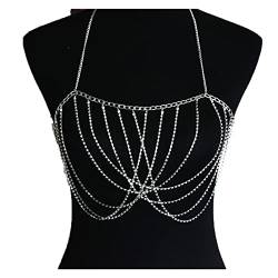 Damen-Körperkette, Halskette, Accessoires, glänzt, sexy Badebekleidung, Bad, Pailletten, modischer One-Shoulder-Schmuck (Metallfarbe: 1, Größe: One) (1 One) von WEISSBIGR