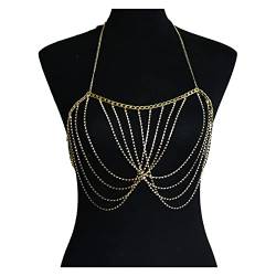 Damen-Körperkette, Halskette, Zubehör, glänzt, sexy Bademode, Bad, Pailletten, modischer One-Shoulder-Schmuck (Metallfarbe: 1, Größe: One) (3 One) von WEISSBIGR
