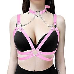 Lederkäfig-BH, sexy Körperkette, Geschirr, Gürtel, Gothic-Zubehör für Frauen, Bauch, weiblicher Body, Schmuck, Festival, Mädchenmode (Größe: 120 cm, Farbe: Pink) von WEISSBIGR