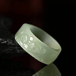 WEISSBIGR Natürlicher grüner Hetian-Jade-Ring, handgeschnitzter Jadeit-Jade-Ring für Damen und Herren, Naturstein, echter Jade-Schmuck, Jade-Geschenk (Ringgröße: 6) (10,5) von WEISSBIGR