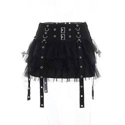 Gothic Dark Ruffle Mall Gothic Mesh Panel Minirock Harajuku Knopf A-Linie Rock Punk High Waist Bottoms-schwarz-M von WEITING