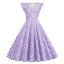 Süßes Kurzarm-Sommerkleid mit Punkten für Damen, quadratischer Kragen, Vintage-Elegante Partykleider, Swing-Rockabilly-Kleid im Stil der 50er und 60er-Jahre-Lila-XL von WEITING