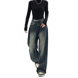 WEITING Amerikanische Mode Streetwear Breite Bein Jean Weibliche Denim Hose Denim Hosen Vintage Blau Hohe Taille Frauen Jeans Y2K von WEITING
