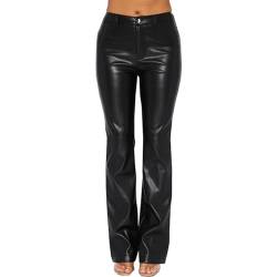 WEITING Damen Lederleggings Push Up Kunstlederleggings Hohe Taille Kunstlederleggings Mit Fleecefutter Elastische Winterhose PU Hose Lederstrumpfhose Lederhose (Color : Noir, Size : S) von WEITING