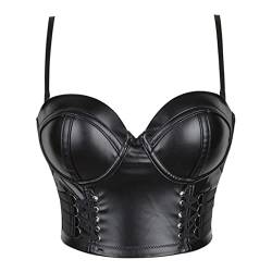 WEITING Damen Steampunk Leder Korsett Top Crop Bustier Gothic BH Push Up Mieder Sexy Dessous Corselet Party Kurz Camis Plus Size-Schwarz, S von WEITING