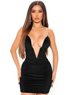 WEITING Diamant-Riemen, tiefer V-Ausschnitt, Minikleid für Damen, Frühling, ärmellos, rückenfrei, elegant, sexy, Club-Partykleid, Schwarz, S von WEITING