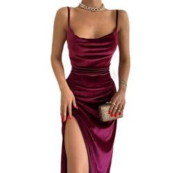 WEITING Elegantes Abendkleid für Frauen Sommer Samt Midi Bodycon Kleid Frauen Ärmellos Schulterfrei Rückenfrei Partykleider - Burgunderrot, S von WEITING