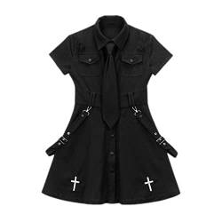 WEITING Gothic Black Tooling Minirock weiblich Japanisches Lolita sentimentales Kleid mit hoher Taille Harajuku weibliche Robe-Schwarz, S von WEITING
