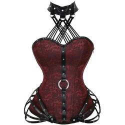 WEITING Gothic Plus Size Leder Neckholder Stahlstäbchen Vollbrustkorsett und Bustier Tops Damen Shaper Body Vintage Steampunk Mieder-Rot-6XL von WEITING