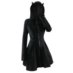 WEITING Harajuku Gothic Kapuzenkleid Halloween Renaissance Mittelalter Reißverschluss Langarmkleid Punk Viktorianisches Kleid-Schwarz,XXL von WEITING