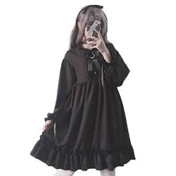 WEITING Kawaii Gothic Lolita Kleid Süße Fee Harajuku Mall Goth Schwarze Partykleider Langarm Rüschen Dark Academia Cosplay-Schwarz, M von WEITING