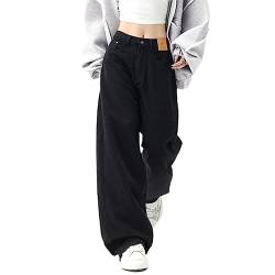 WEITING Schwarz Gerade Jeans Frauen Koreanische Mode Streetwear Hohe Taille Breite Bein Denim Hosen Weibliche Lose Wischen Jean Hosen Y2K von WEITING