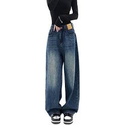 WEITING Streetwear Stil Vintage Hohe Taille Blau Gerade Jeans Hosen Harajuku Frauen Breite Bein Y2K Denim Hosen Weibliche Kleidung von WEITING