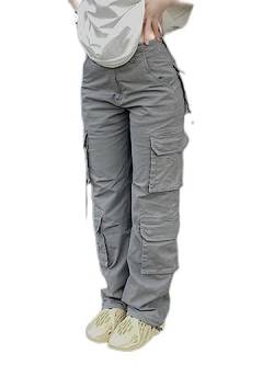 WEITING Vintage Cargohose Damenmode 90er Jahre Streetwear Taschen Breites Bein Hohe Taille Gerade Y2k Denim Hose Overalls von WEITING