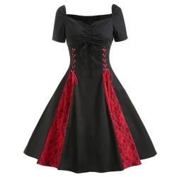 WEITING Vintage Damen Gothic Kleid 4XL Sexy Schulterfrei Schnürung Schwarz Rot Retro Casual Party Steampunk Punk Kleider -schwarzes Punkkleid-M von WEITING