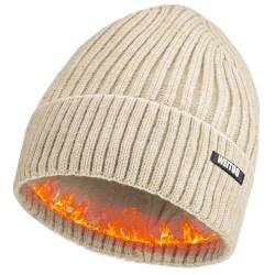 WEITOO Unisex-Winter Beanie Mütze Thermo Strickmütze Laufmützen für Herren und Damen Wintermütze，Geschenke für Männer Frau (Beige) von WEITOO