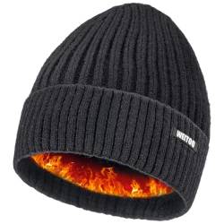 WEITOO Unisex-Winter Beanie Mütze Thermo Strickmütze Laufmützen für Herren und Damen Wintermütze，Geschenke für Männer Frau (Black) von WEITOO