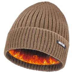 WEITOO Unisex-Winter Beanie Mütze Thermo Strickmütze Laufmützen für Herren und Damen Wintermütze，Geschenke für Männer Frau (Brown) von WEITOO